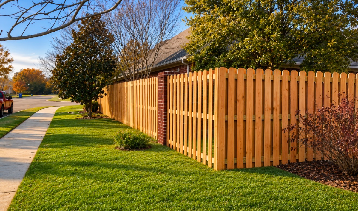 Cedar shadowbox fence along a residential backyard